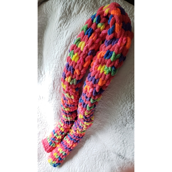 Hand-knit Pink & 🌈 Striped Scarf - Picture 5 of 5